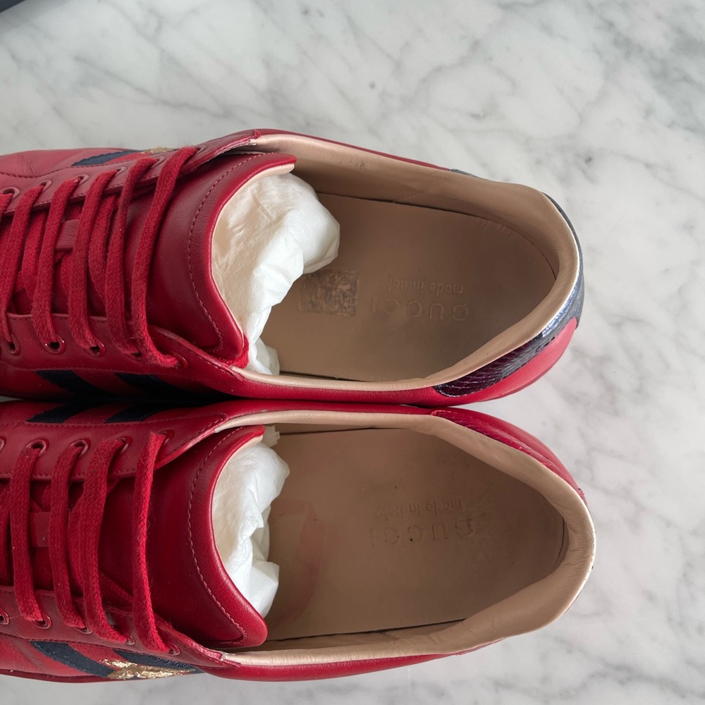 Gucci Ace Sneakers with Navy Stripe - Picture 5 of 11